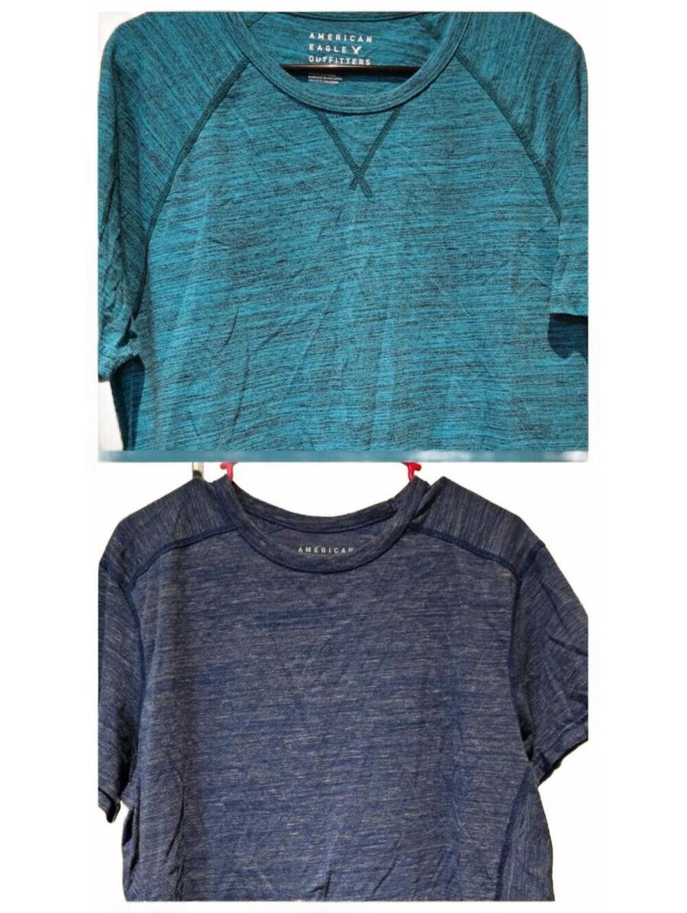 American Eagle Size Large Short Sleeve Blue Heather/ Turquoise  Bundle Of 2